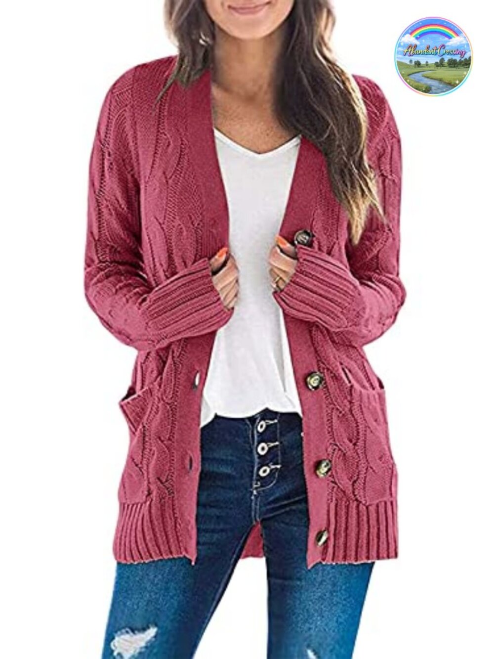 Long Sleeve Button Down Open Front Cable Knit Cardigan Sweater